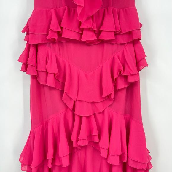 NBD | NWT Sarita Gown in Lipstick Pink Strapless Ruffle Midi Dress S - Picture 9 of 16